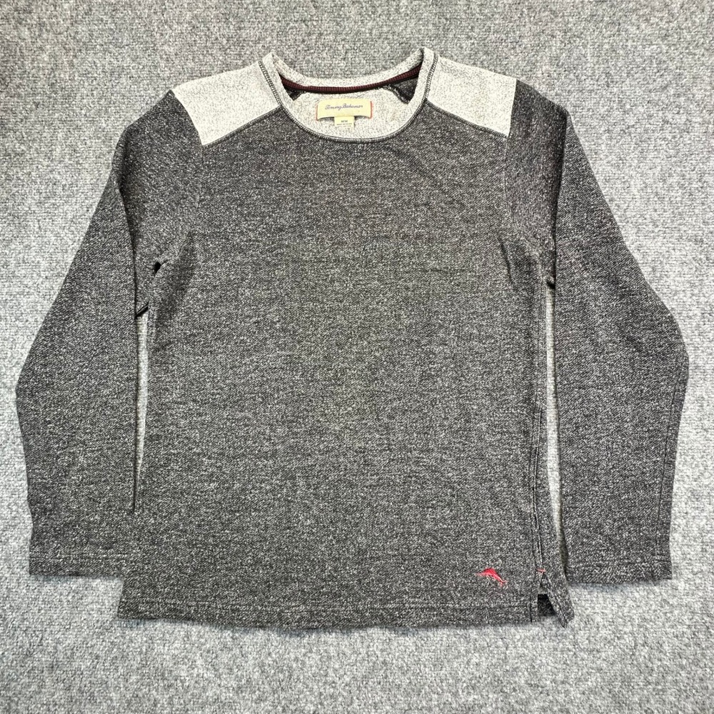 Tommy Bahama Long Sleeve Shirt Mens Medium Grey Heathered Contrast Shoulder Logo